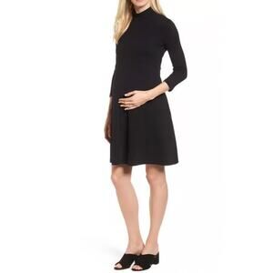 Isabella Oliver Women Kennett Maternity Dress 0-2 Black Mock Neck Pregnancy